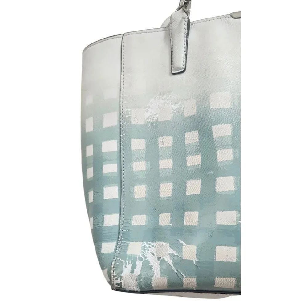 Coach Madison Gingham Leather tote blue purse bag